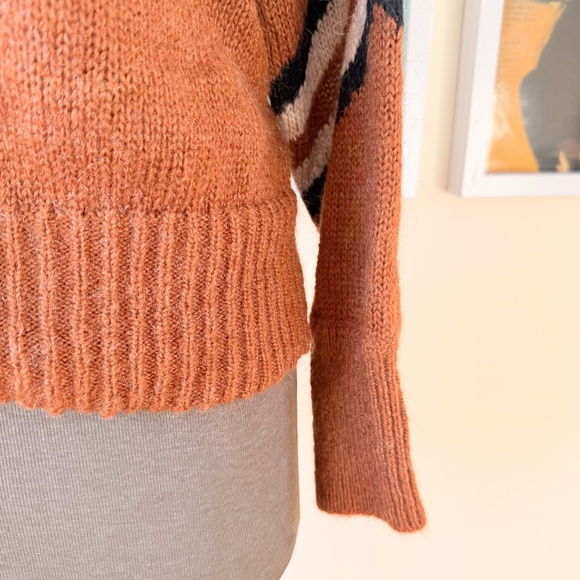 Retro Look Cozy Rust Chevron Knit Mohair Sweater - Picture 5 of 11
